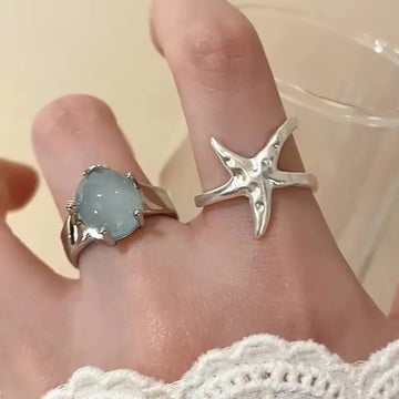 DAIIIBABYYY  -  New Korean Fashion Simple Blue Stone Star Silver Color Rings For Women Trendy Charm Party Grunge Jewelry Accessories Gift